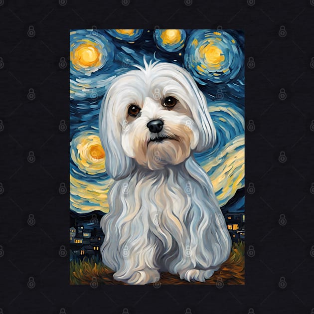 Cute Maltese Dog Breed Painting in a Van Gogh Starry Night Art Style by Art-Jiyuu